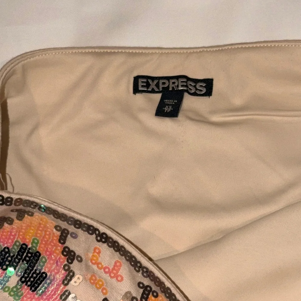 Express Sequin Mini Skirt XS‎ Tan Geometric Boho Southwestern Festival Aztec